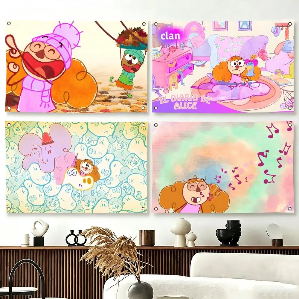 Kids Cartoon A-Alice s Diary Flags  For Living Room Home Dorm Decor Wall Outdoor Camping Party Banner Gifts