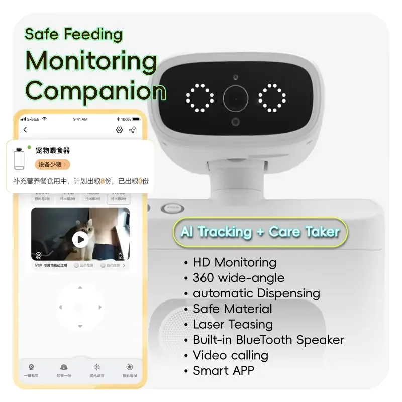ABS Portable Automatic Pet Feeder 360-degree AI motion tracking camera, laser teaser, waterproof, ultra-quiet speaker, remote