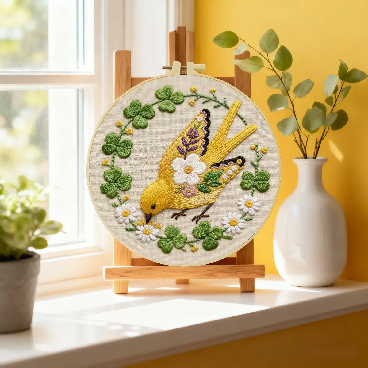 1 Stück 20X20CM/15X15CM 7,87/6,3 Zoll gelbes Vogel-Stickerei-Starter-Kit DIY-Kit DIY-Stickerei-Set Handarbeiten Heimdekoration – Detail 1