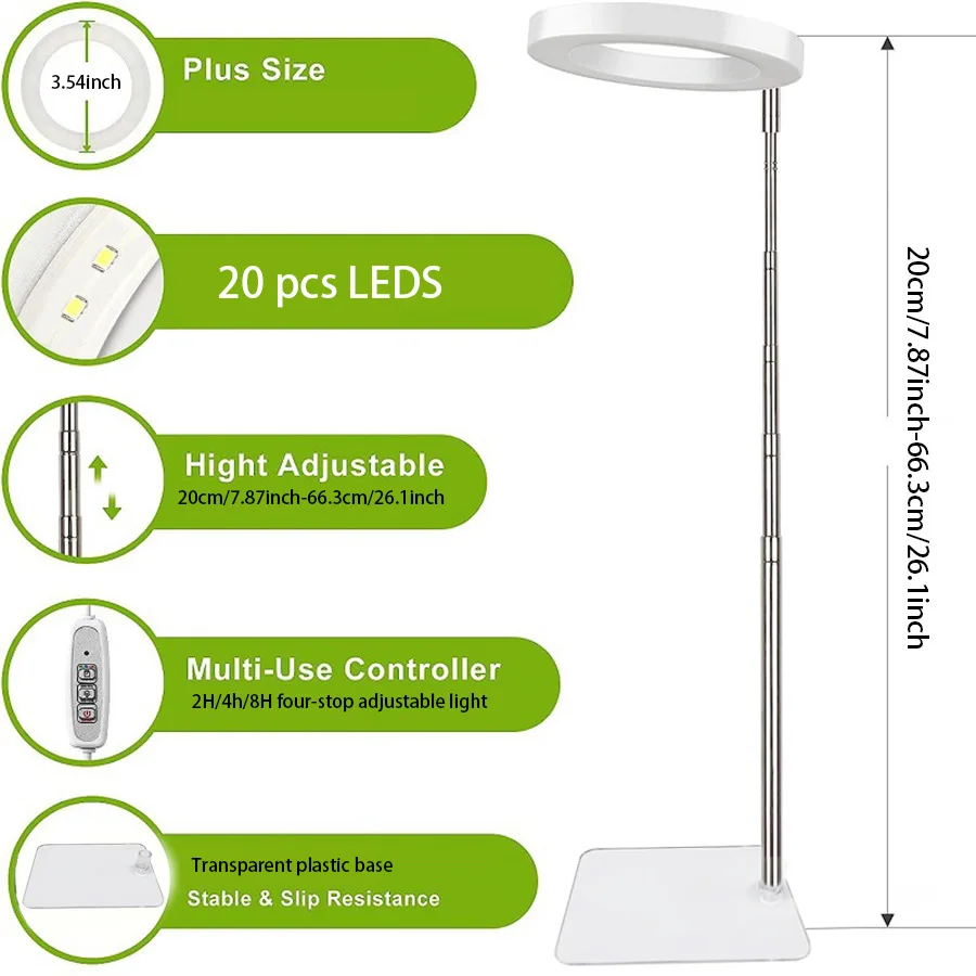 Luz de Cultivo LED Solar de Espectro Completo para Interiores, 4 Niveles de Intensidad, Luz de Relleno Telescópica para Plantas Carnosas y de Flores