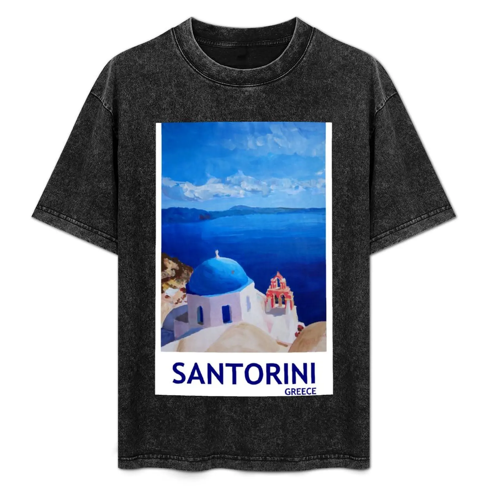 

Santorini Greece retro poster T-Shirt t shirt for man 100 percent cotton anime tshirt T-Shirt