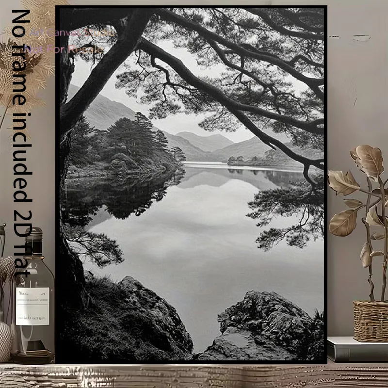 2D Flat, 2D Flat, 1pc of Decorative Canvas Art Featuring a Black And White Landscape: The Serene Beauty of Pine Trees by The