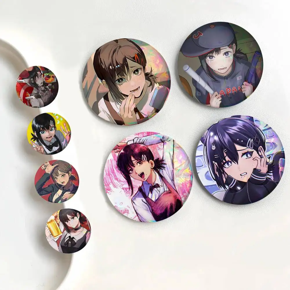 Kobeni Higashiyama Anime Chainsaw Man Round Badge Lapel Pin Backpack Clothing Jewelry Accessories Gift Brooch