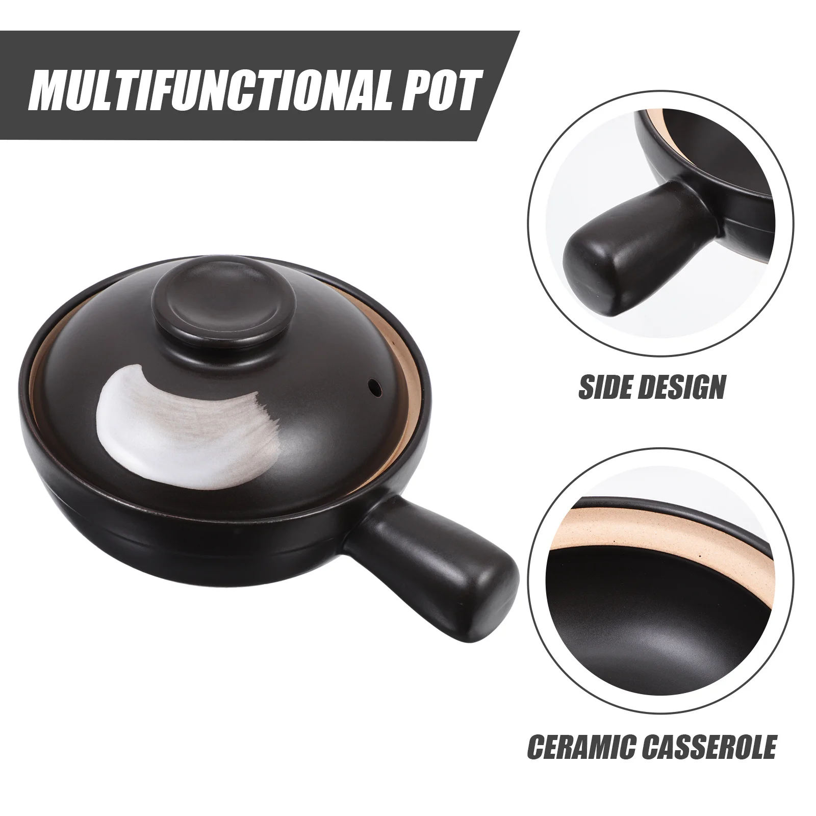 

Small Single Handle Ceramic Casserole Non Stick Easy Clean Heat Resistant Pot for Home Restaurant Soup Rice Noodle