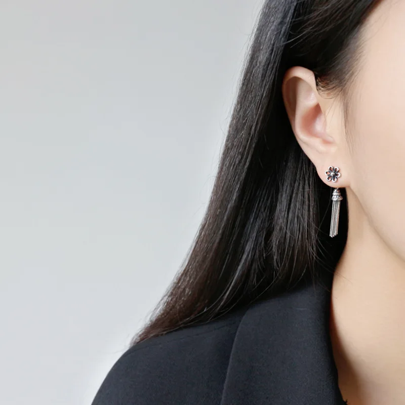 Original retro S925 sterling silver tassel small flower earrings for women fashion luxury banquet fine jewelry