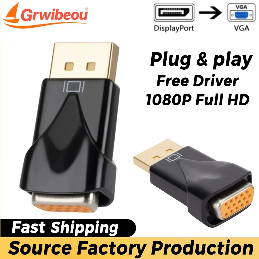 

DisplayPort To VGA Converter DP To VGA Adapter DisplayPort Male To VGA Female Converter for PC Projector DVD TV Laptop Monitor