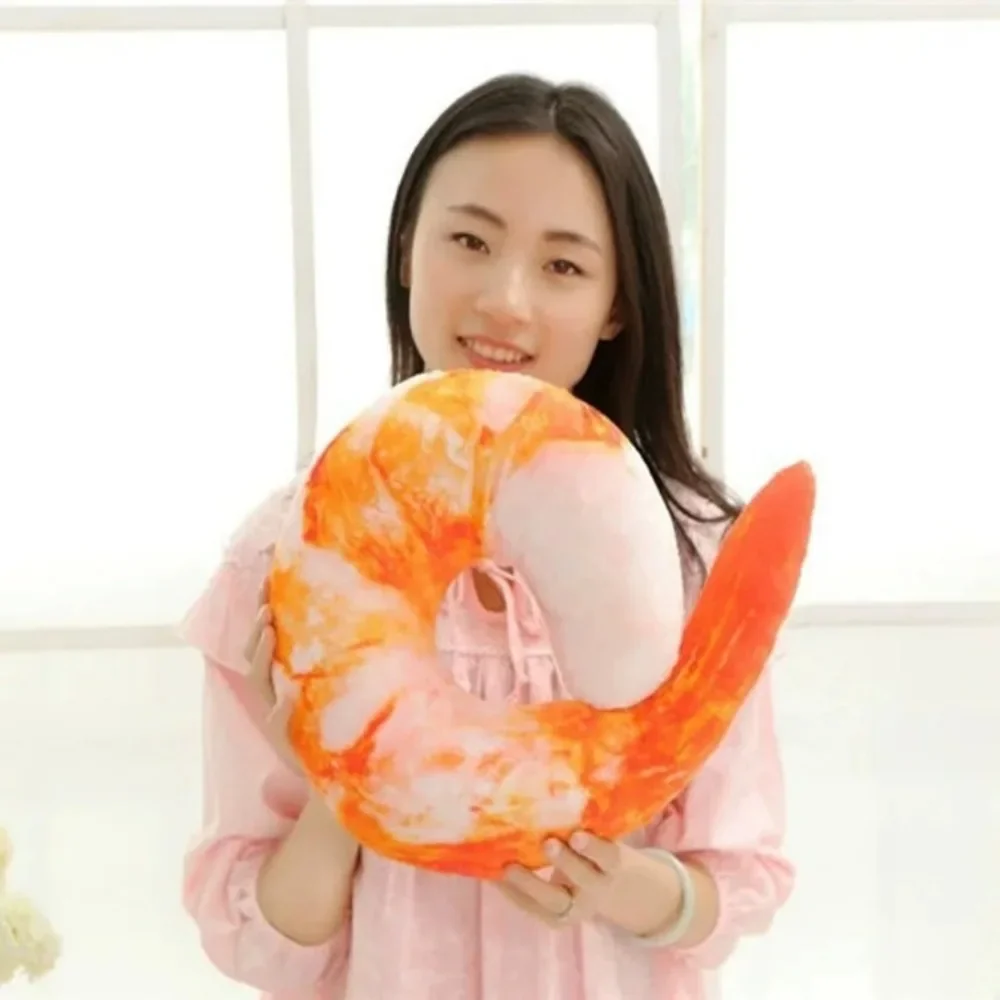 40cm Creative Simulated Shrimp Cotton Peeled Prawns U Neckpillow Shrimp Cushion Pillow Practical Sleeping Lunch Break Supplies view 4