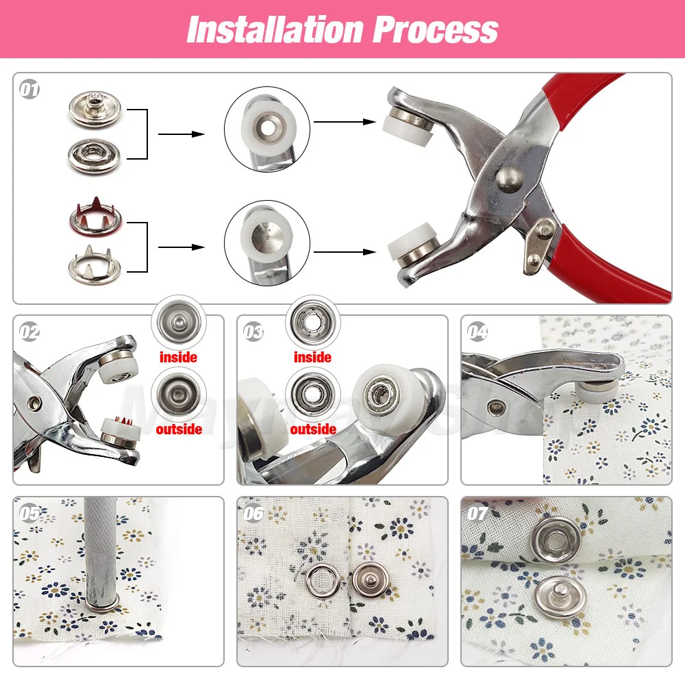 9.5mm Metal Hollow/Solid Prong zatrzaski montażowe przycisk napa szpilki z szczypcami zestawy narzędzi do szycie ubrań worki odzieżowe