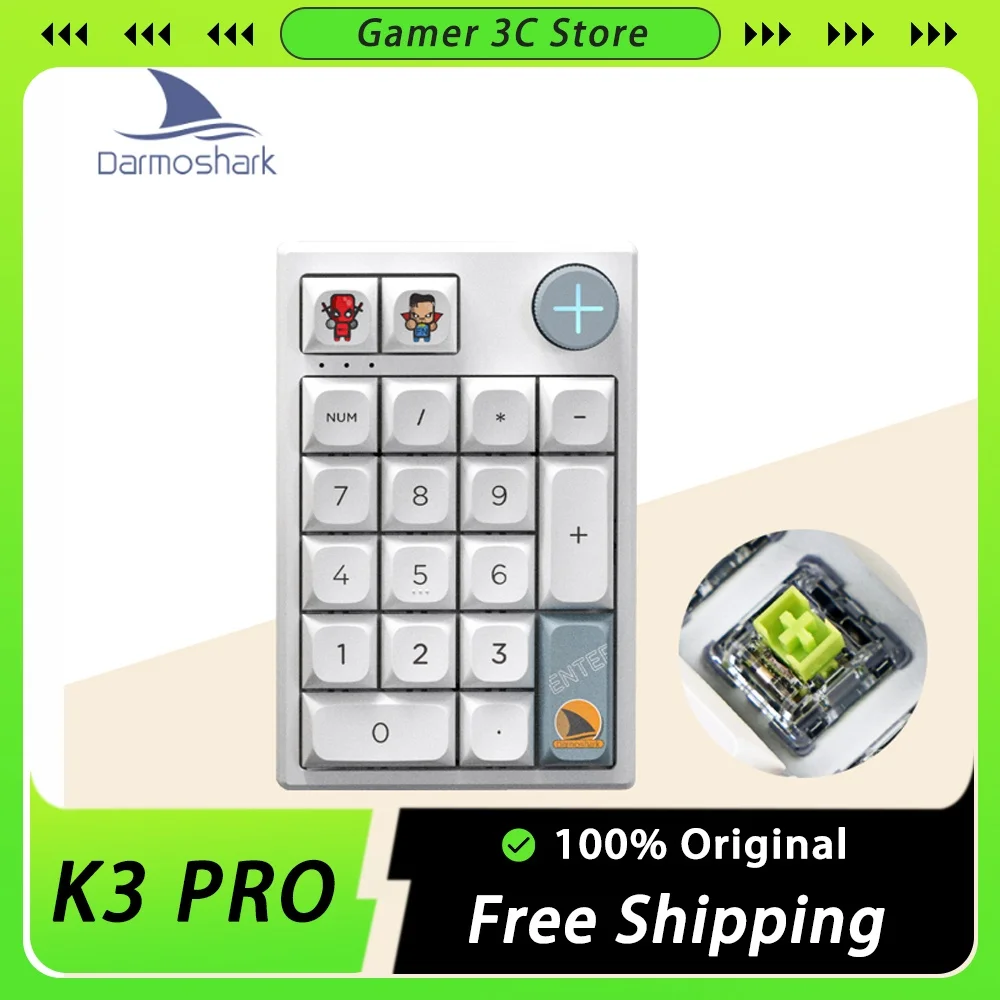 Darmoshark K3Pro Mechanical Digital Keyboard Three Mode Wireless Bluetooth PBT Portable RGB Custom Mini Digital Game Keyboard