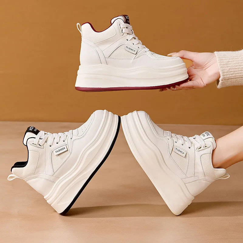 

Women's shoes 2026 autumn and winter new round toe women's shoes thick sole with increased height inside casual white shoes