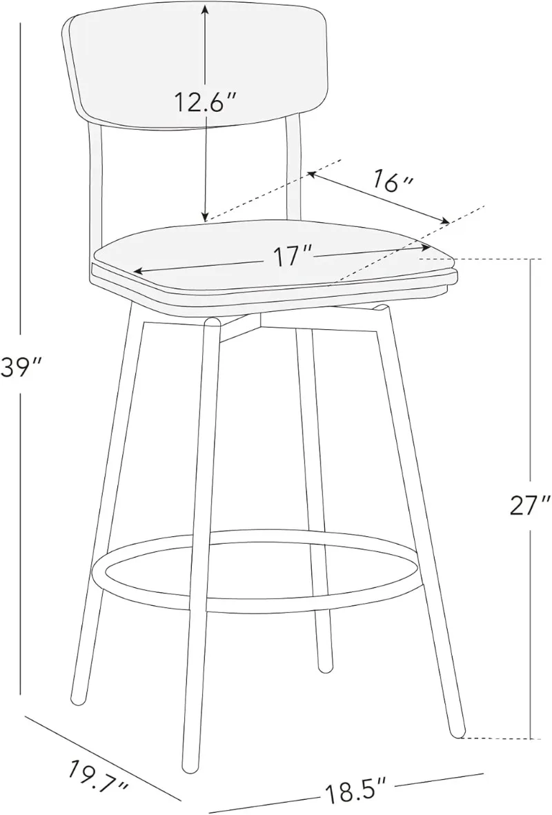 Taburetes de bar giratorios con altura de mostrador y respaldo, taburetes de bar tapizados de piel sintética, juego de 3 27 pulgadas de altura de asiento, estructura de metal y madera, color gris