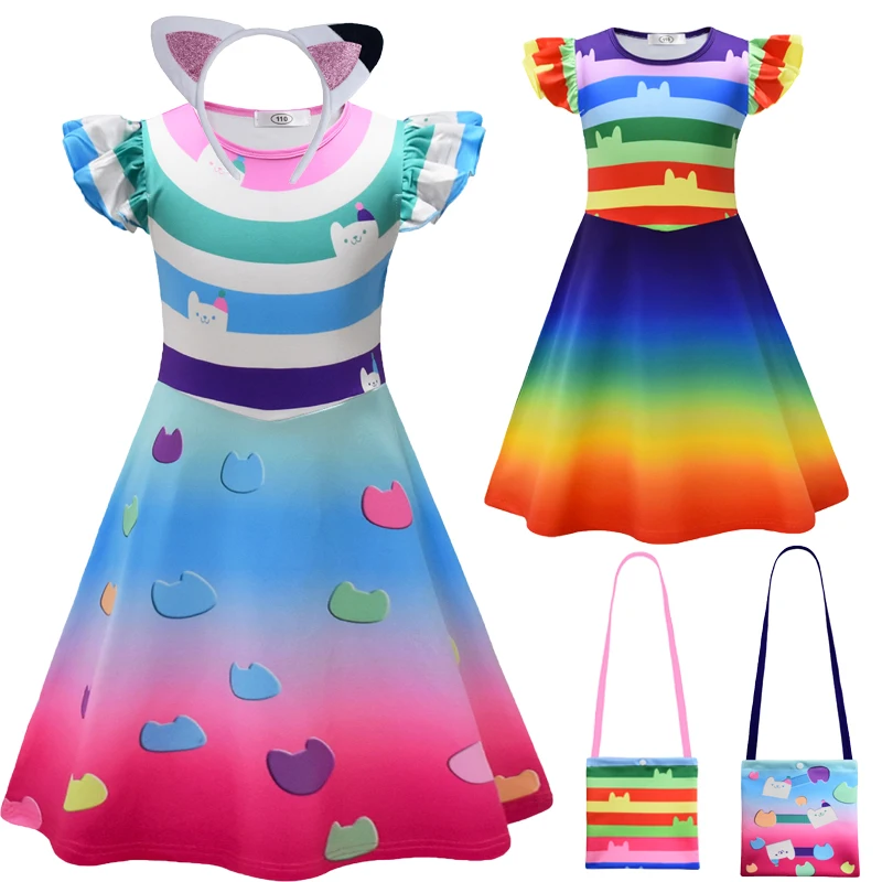 

Girl Gabby Dollhouse Cosplay Dress Children Casual Print Costume Kid Cartoon Gabbys Cat Clothes Halloween Carnival Party Apparel