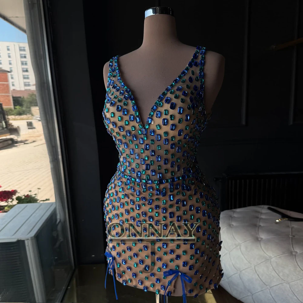 

Роскошные платья для встречи выпускников с кристаллами по индивидуальному заказу, коктейльное платье для выпускного вечера с v-образным вырезом и бантом на заказ для женщин, Vestidos De Noche