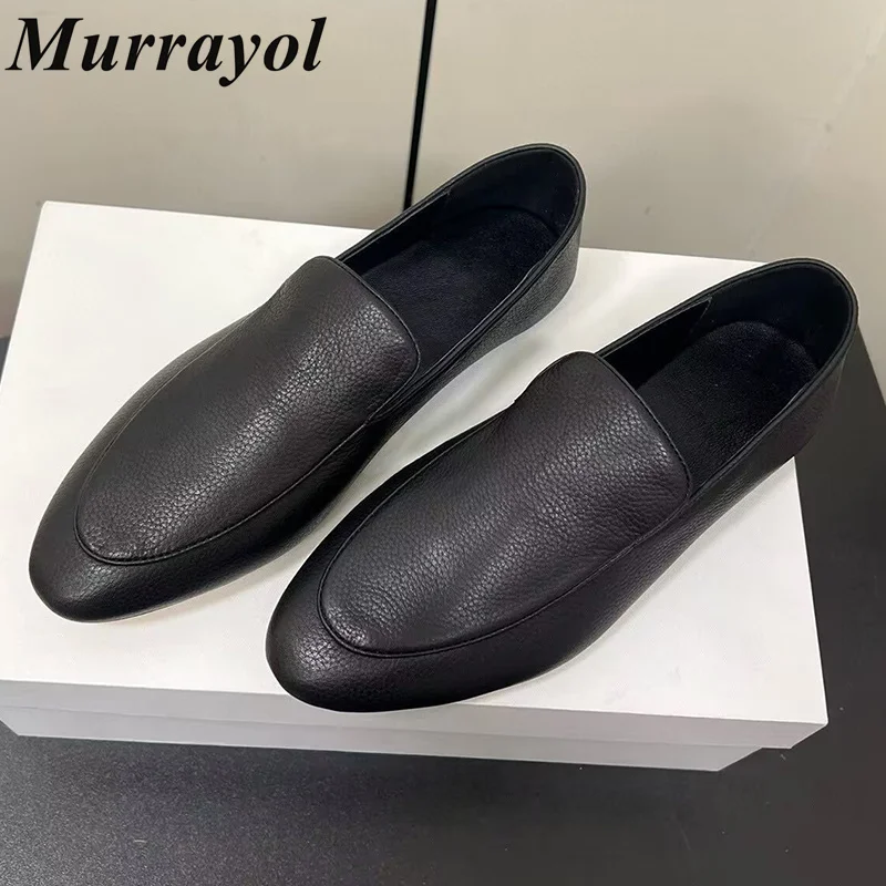 

Genuine Leather Shallow Mouth Flat Shoes Women's Round Toe Solid Color Lazy Loafers Spring Autumn Versatile Office Shoes