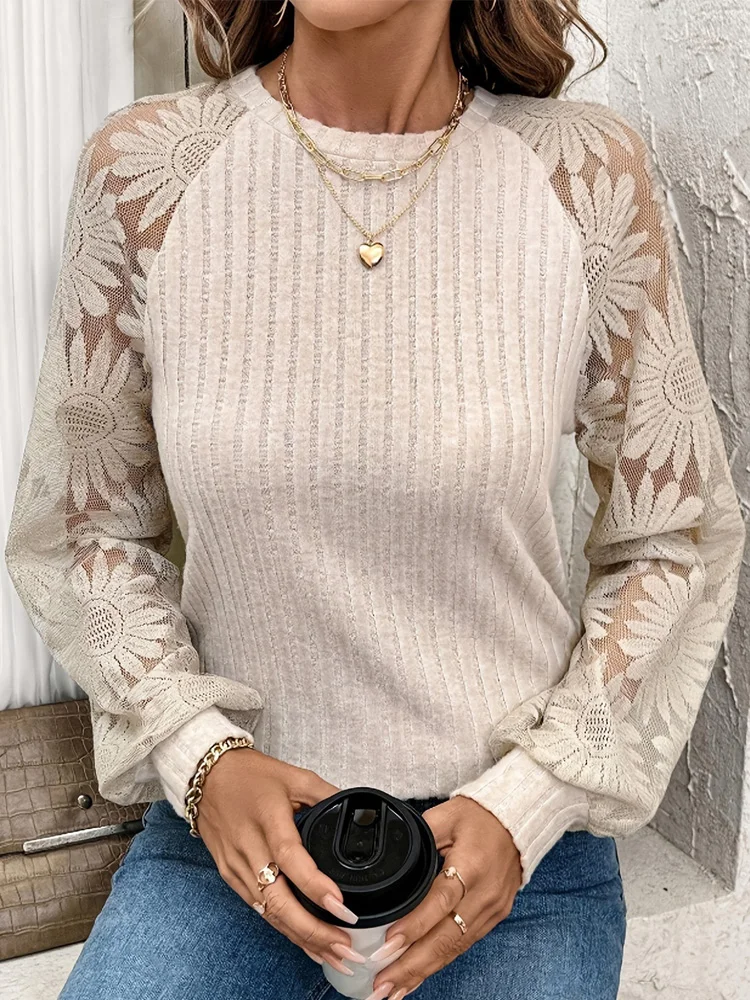 جديد أزياء من الدانتل لصق الجوف خارج كم طويل البلوفرات محبوك سترة المرأة عارضة فضفاض المرأة بلوزة أنيقة سيدة قمم