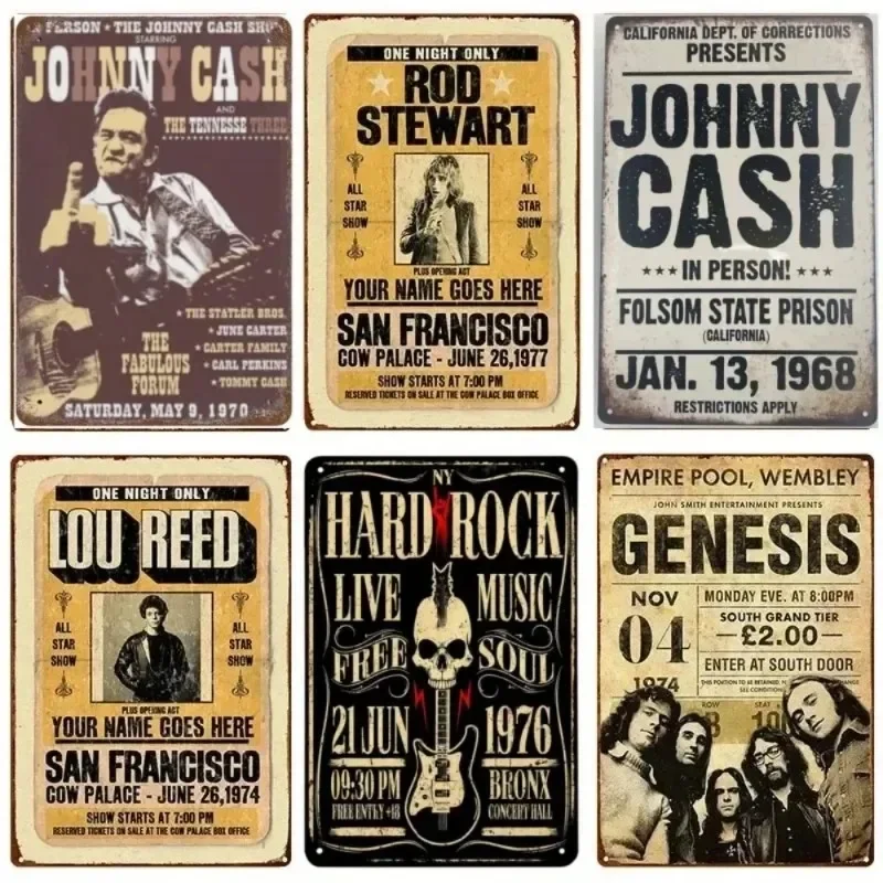 خمر فئة الموسيقى روك رول المعادن المشارك تين تسجيل جوني النقدية لوحة معدنية علامات الرجعية حانة بار نادي رجل الكهف ديكور المنزل Pla #1