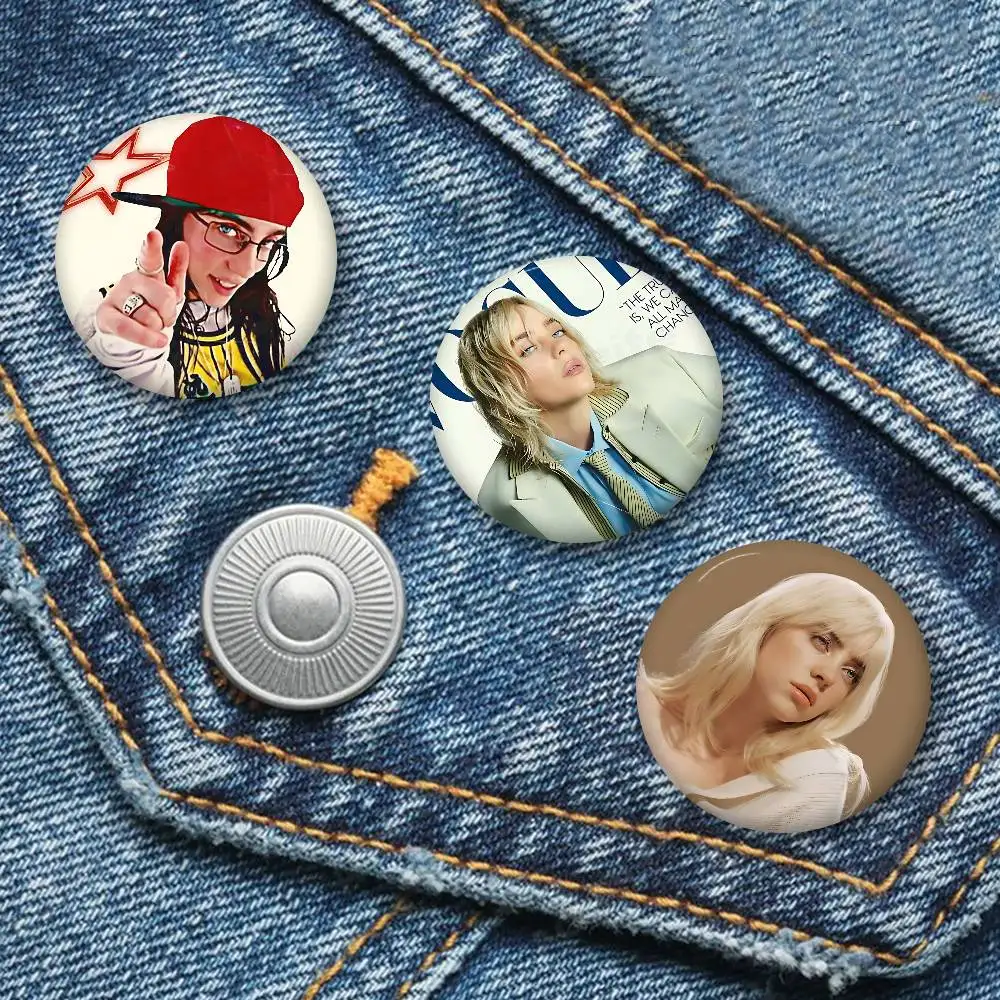 Hot Singer B-BilL-lie 32/44/58mm Round Cartoon Brooches Handmade Pins For Backpack Jewelry Accessories Gifts Creative Badge