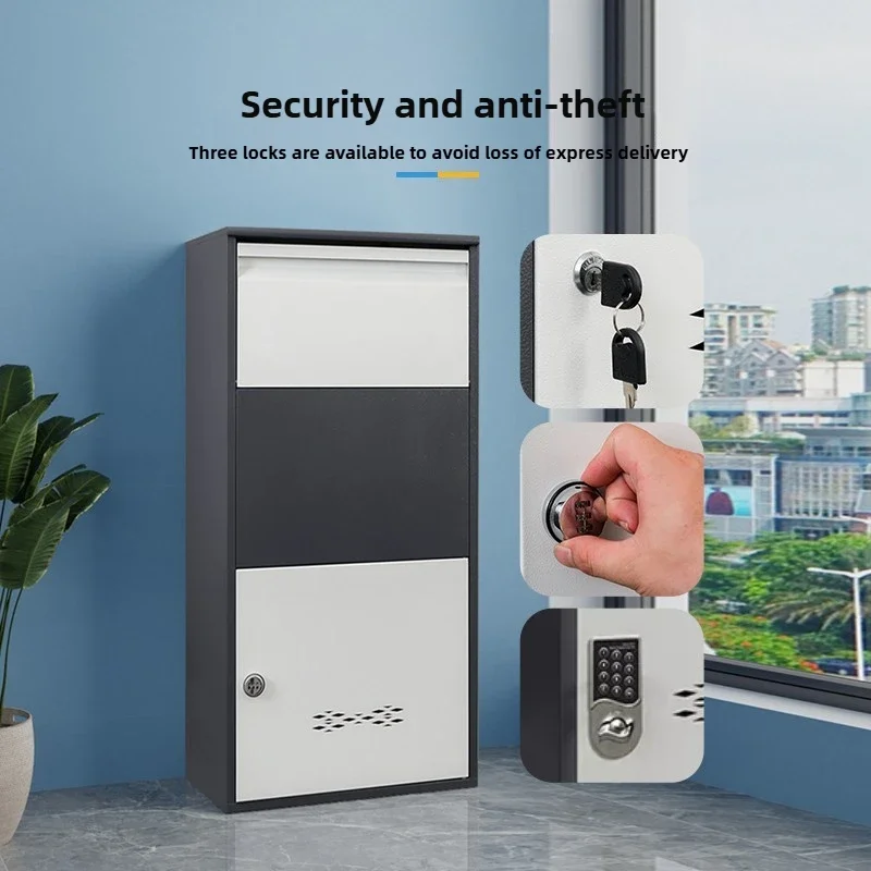 Metal Wall-mounted Anti-theft Package Box Outdoor Package Drop Box with Lock Smart Garden Mailbox