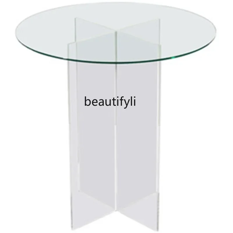 

pg45Nordic Bedroom Small round Table Designer Corner Acrylic Dining Table Colorful Coffee Laser Transparent Side Table
