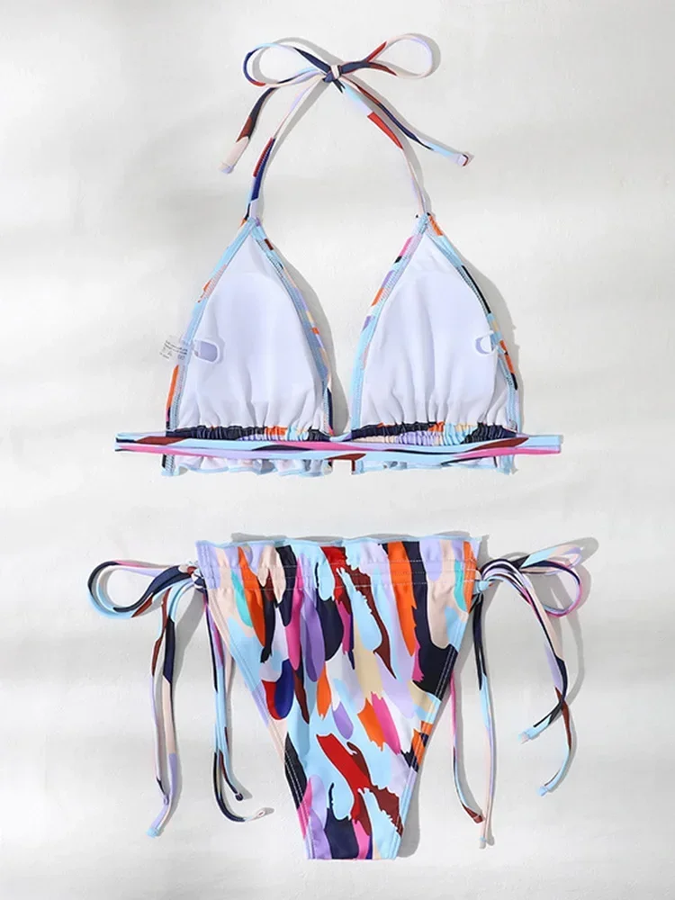Sexy Print Lace Up Bikini 2-delige set Vrouwen Split Badpak Hoge Taille Strand Driehoek Bikini 2025 Nieuwe Zomer Badmode Bikini Set