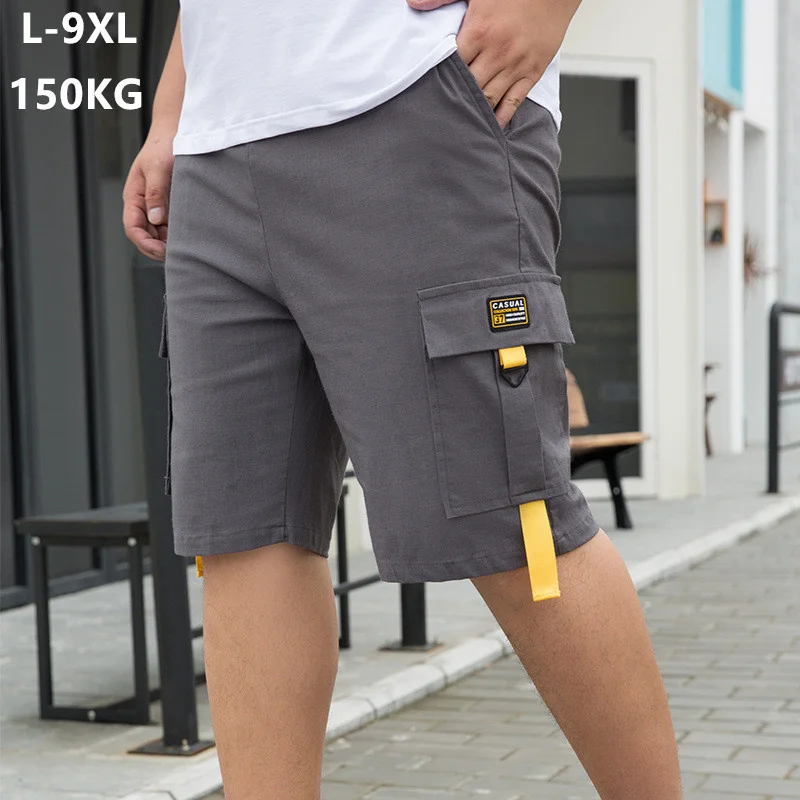 Summer Cargo Shorts For Men Plus Size 6XL 7XL 8XL 9XL 150KG Black Grey Knee Length Cotton Mens Khaki Hiphop Pockets Boys Short