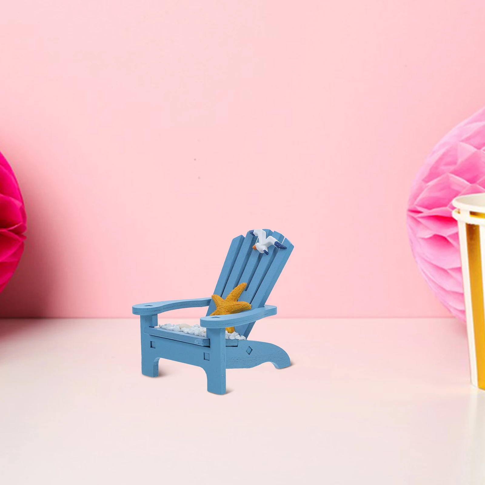 ミニチュアビーチ小さな木製椅子、マイクロランドスケープ、航海家風の家の装飾用、ミニデッキチェア、ミニチュアチェア用