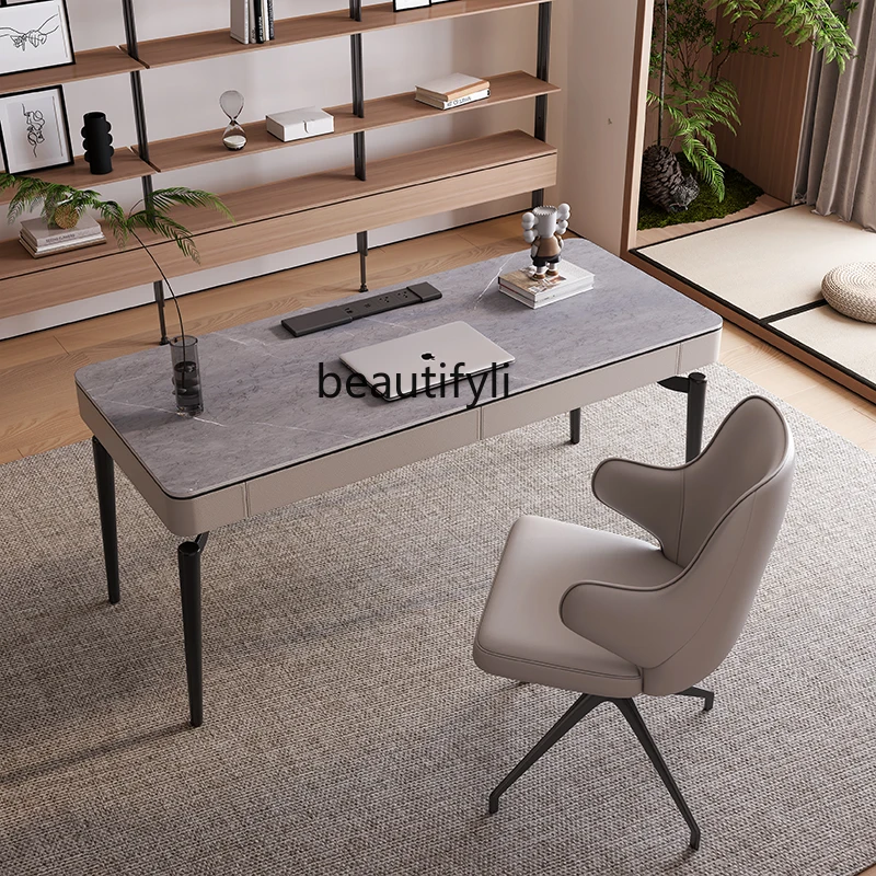 Italian minimalist desk light luxury household computer desk consultation rock slab office desk and chair