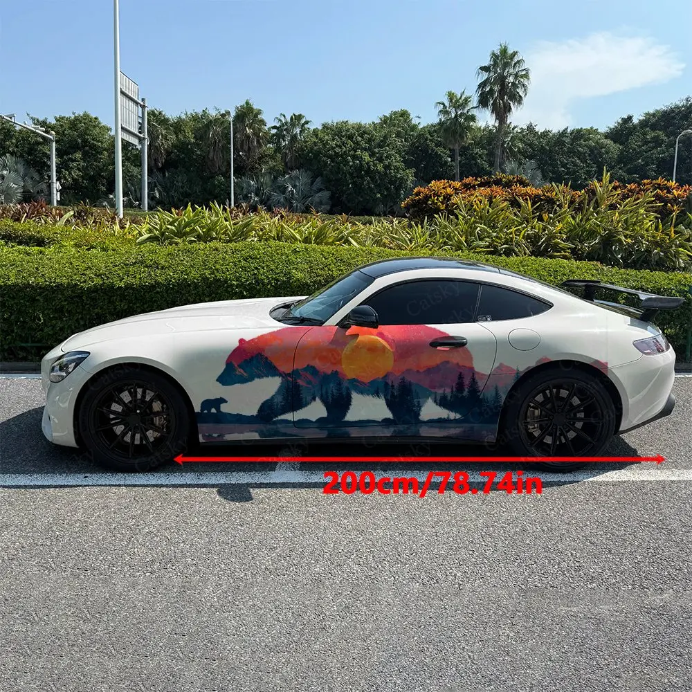 

Наклейки на боковые части автомобиля с рисунком медведя, розово-оранжевым градиентом и закатом, самоклеящиеся, из ПВХ, водонепроницаемые и устойчивые к царапинам, аксессуар для автомобиля, подарок