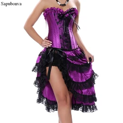 Sapubonva Corset Dress Sexy Burlesque Gothic Exotic Lingerie Corsets Overbust Bustier Tutu Skirt Party Victorian Purple Korse