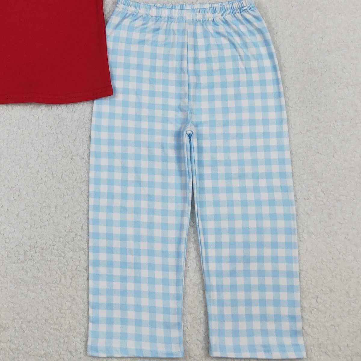 Baby Boys Red Cotton Embroidery 'I Love Mom' Shirts And Checked Pants Outfit Set Plaid Pants Top for Boys Clothing Set