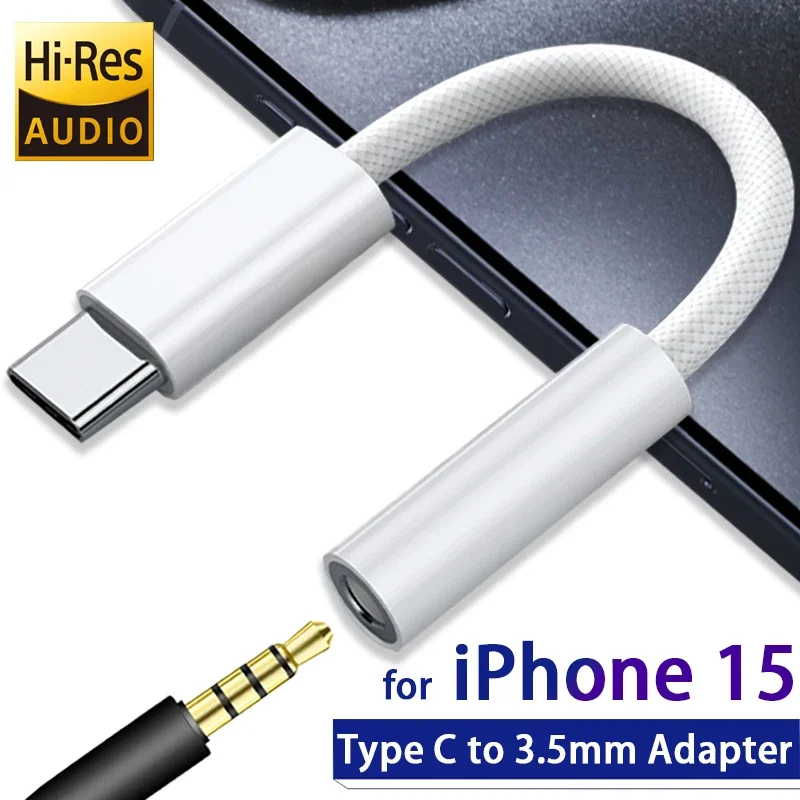 USB C To 3.5mm Aux Audio Cable Cord for IPhone 15 Pro Max 15 Plus Headphone Adapter Earphone Audio Jack Aux Cable Converters