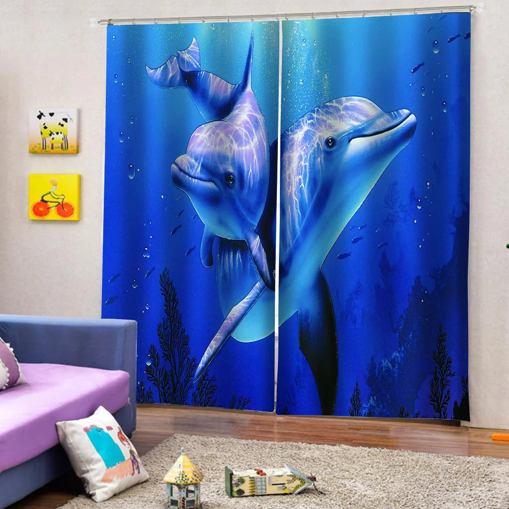 Photo blue ocean dolphin curtains 3D Blackout Curtains For Living room stereoscopic curtains