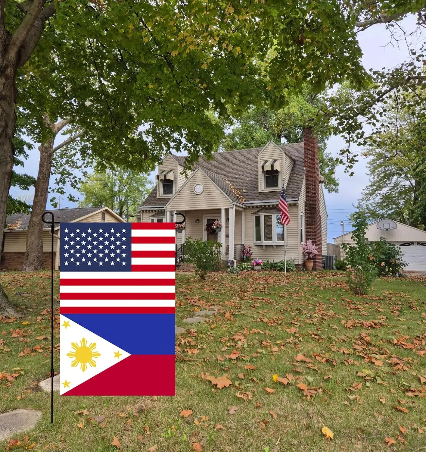 Filipino American Garden Flag 28 x 40 inch Large, Fade Proof Double Sided 3Ply Heavy Duty Polyester US Philippines Friendshi uui