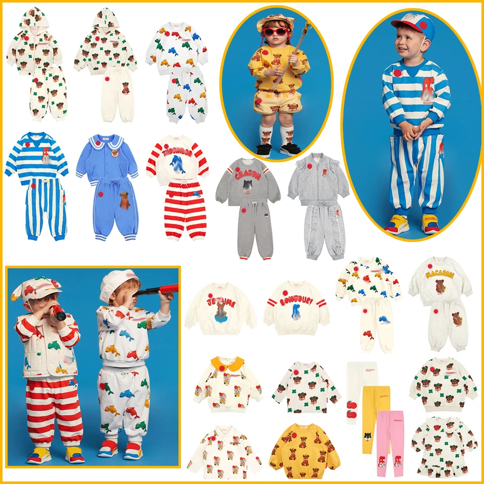 Korean BEBE Teenage Clothing Girls Hoodies Boys Sweatshirts Pants Suits Pullover Zipper Animal Pattern Children Winter Clothes
