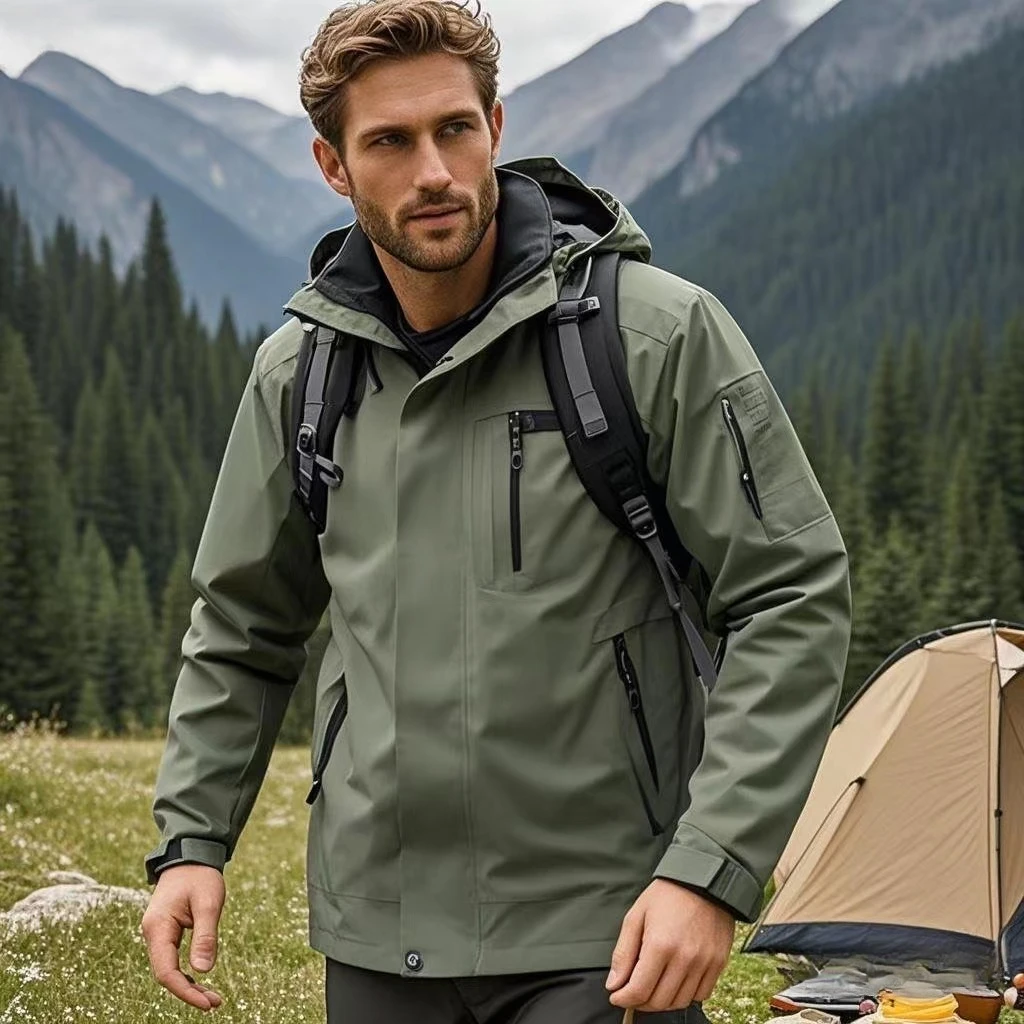 Chaqueta Softshell para acampar al aire libre, chaquetas cortavientos con capucha y cremallera para hombre, abrigo impermeable para senderismo, abrigos ligeros para primavera y otoño