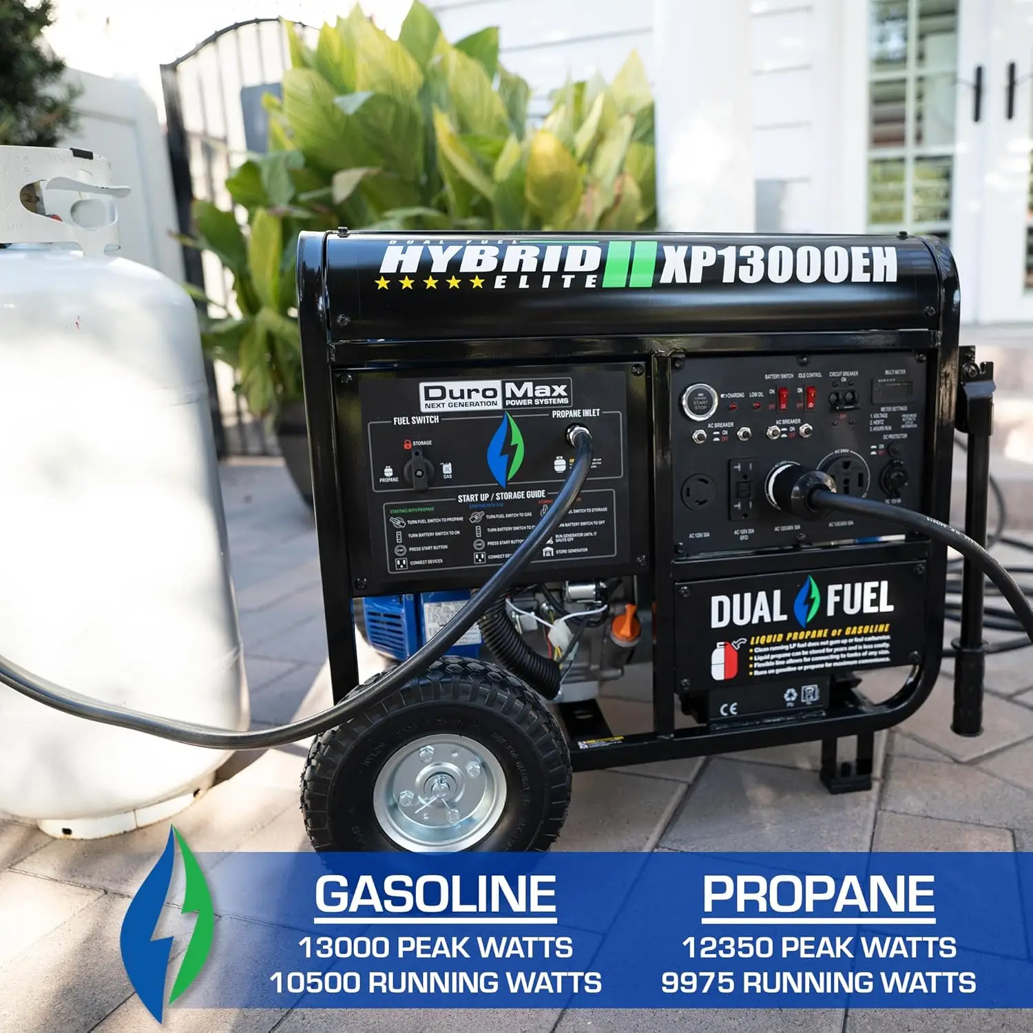 XP13000EH Dual Fuel Portable Generator 13000 Watt Gas or Propane Powered Electric Start-Home Back Up Blue/Gray