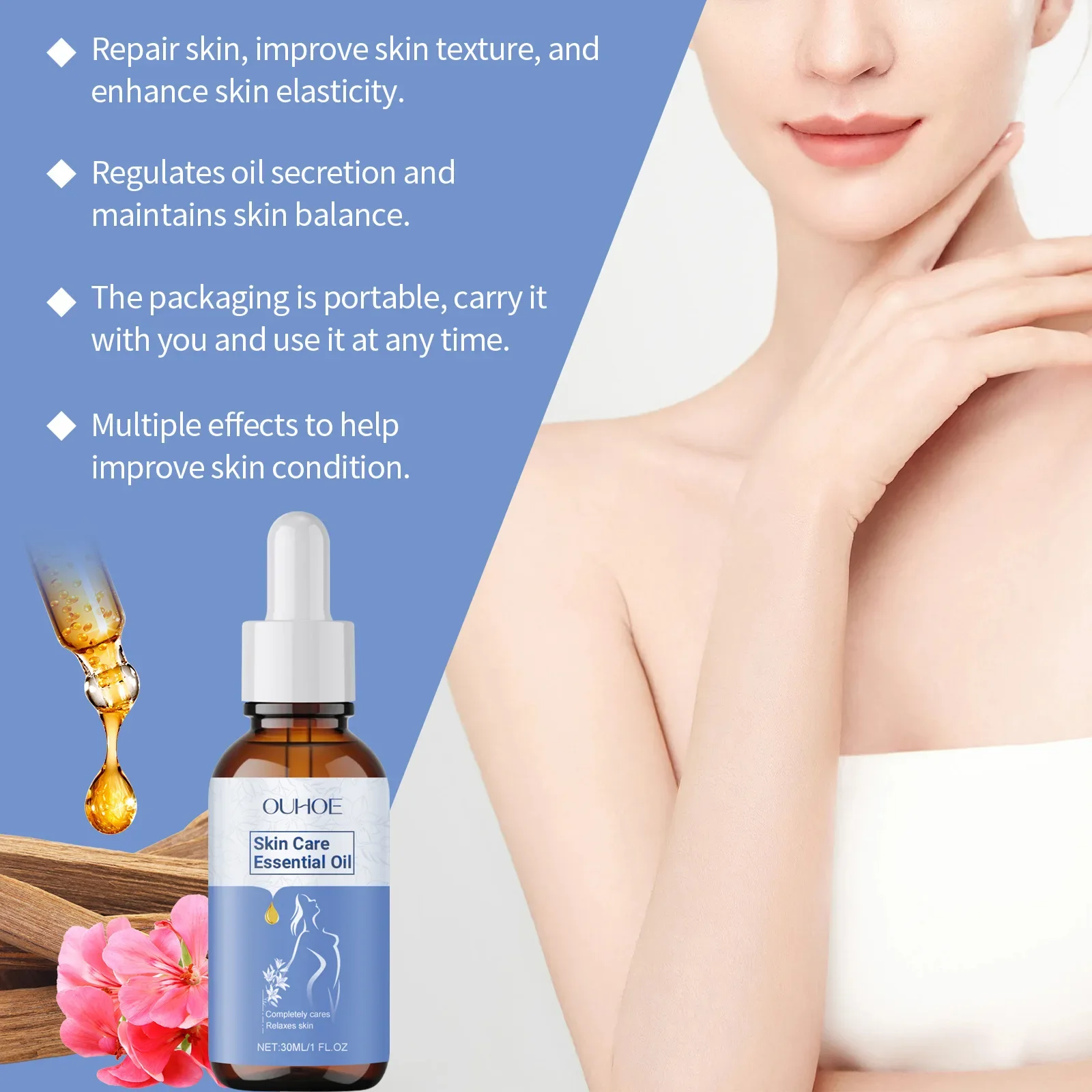 Skin Care Essential Oi บํารุงผิวและกระจ่างใส Moisturizing ผิวนุ่มและสวยนวด Care Essential Oil