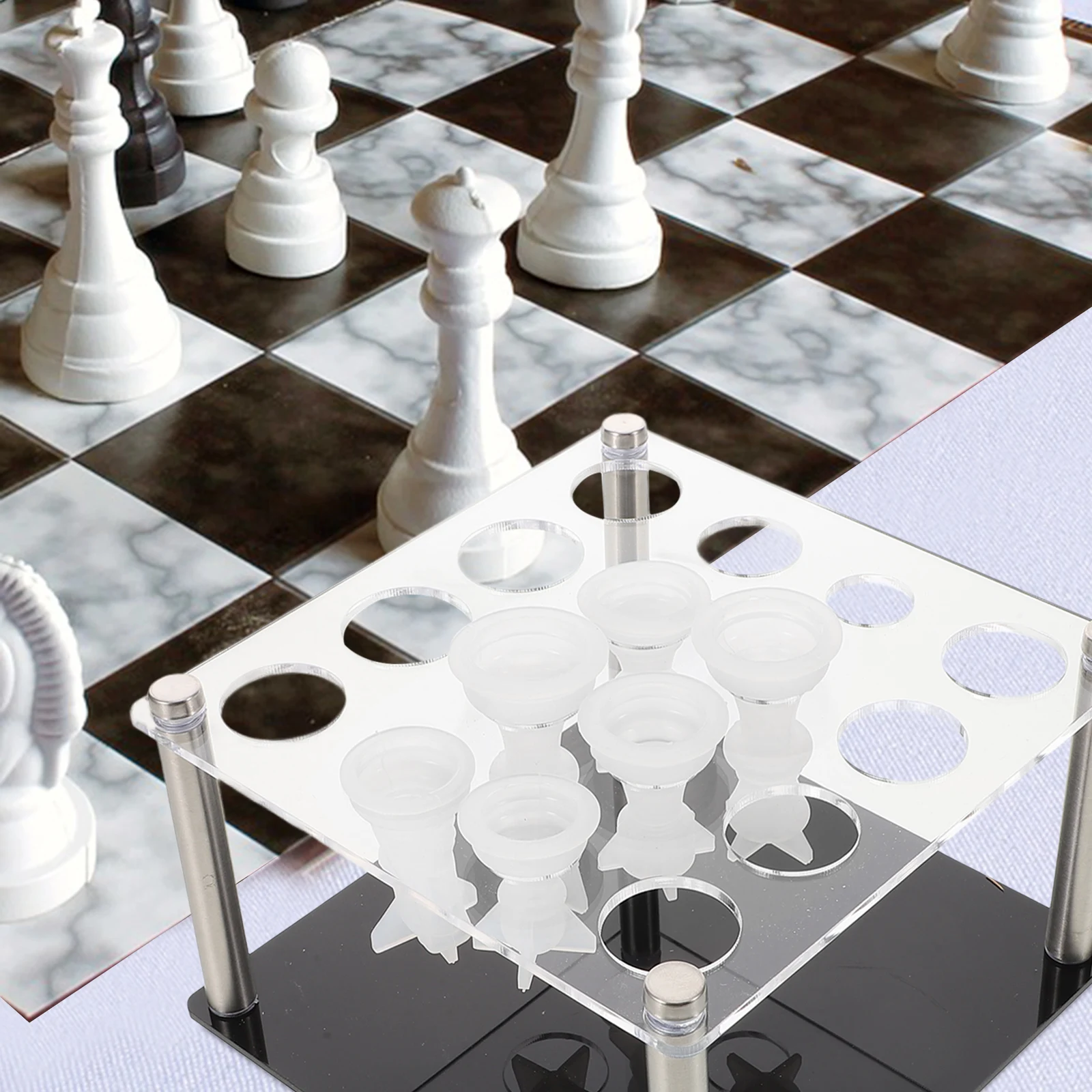 

1Set Chess Piece Mold Holder Acrylic Square Stand Storage Organizer for Resin DIY Chess Set Accessories Rack Game Piece Holder