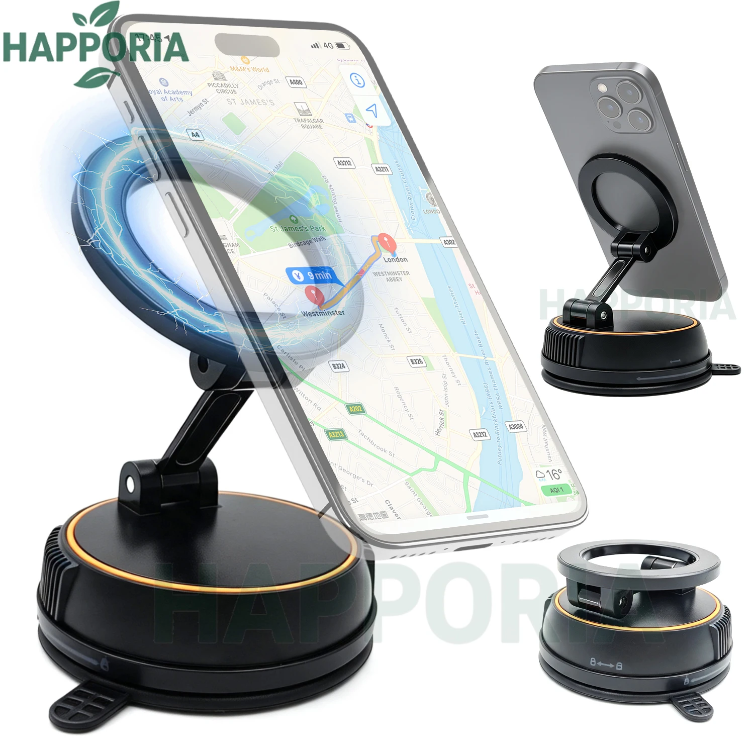 HAPPORIA Vacuum Magnetic Car Phone Holder 360° Foldable Suction Cup Mount Strong Magnet Phone Holder for Car Dashboard