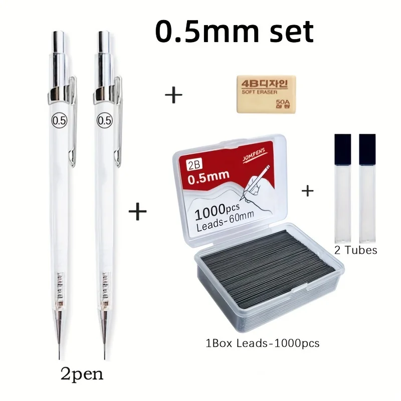 Transparent Mechanical Pencil Set (0.5/0.7/0.9mm) with 2B Leads
