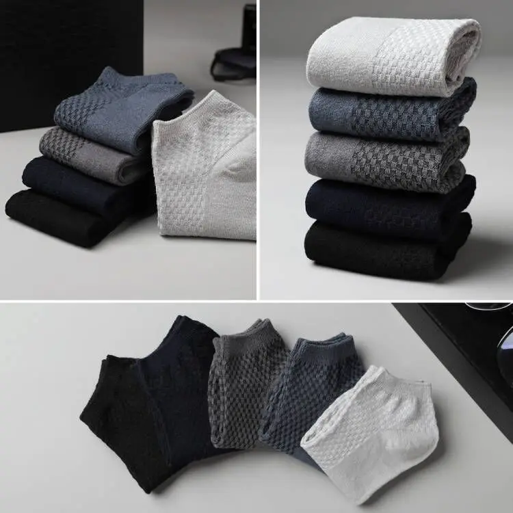 5 Paar Herren-Bootssocken aus Bambusfaser, hochwertige Crew-Knöchelsocken, lässig, Business, atmungsaktiv, weich, Kompressionssocken, niedrig geschnitten, für Männer – Detail 4