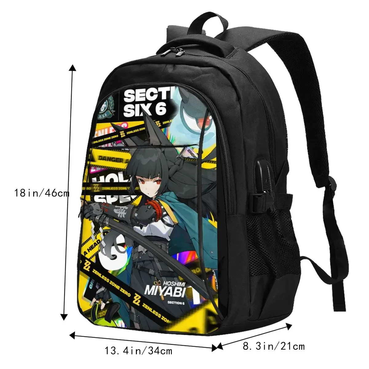 Sac à dos pour ordinateur portable de voyage Anime Zenless Zone Zero, sac à dos pour ordinateur portable d'affaires résistant à l'eau avec port de chargement USB, sac d'université