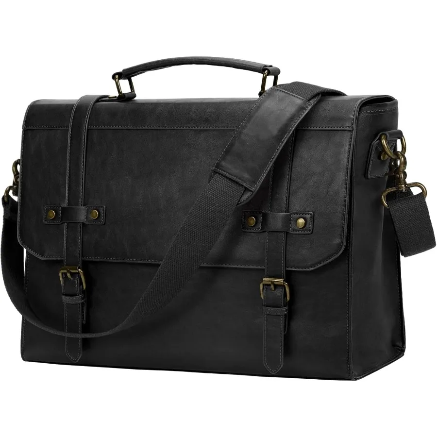 

18inch waterproof vintage leather mens messenger bag for office business travel college large laptop satchel bag with shoulder