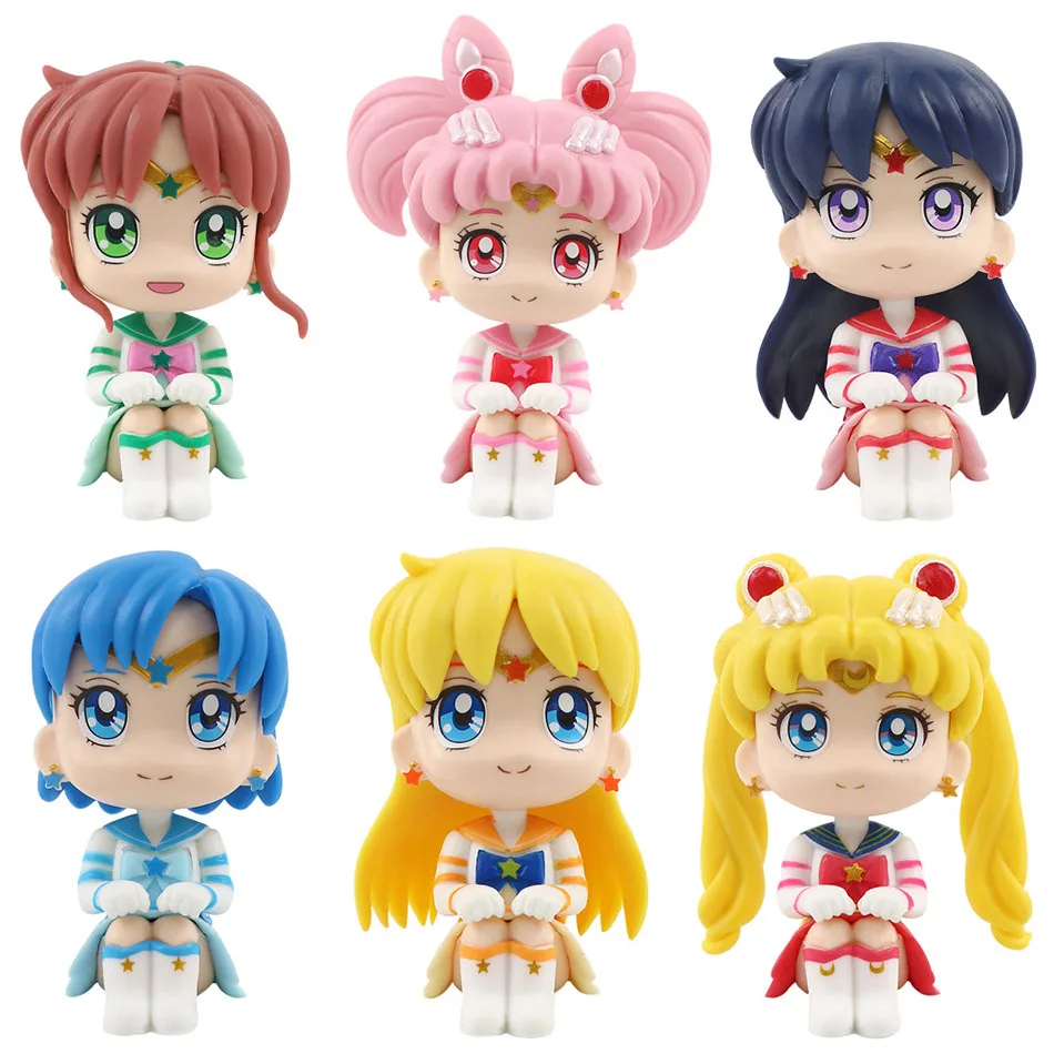 Q Version Sailor Moon Anime Figure Kawaii Sailor Mars Jupiter Mercury Venus Action Figure PVC Collection Model Doll Toy For Kids