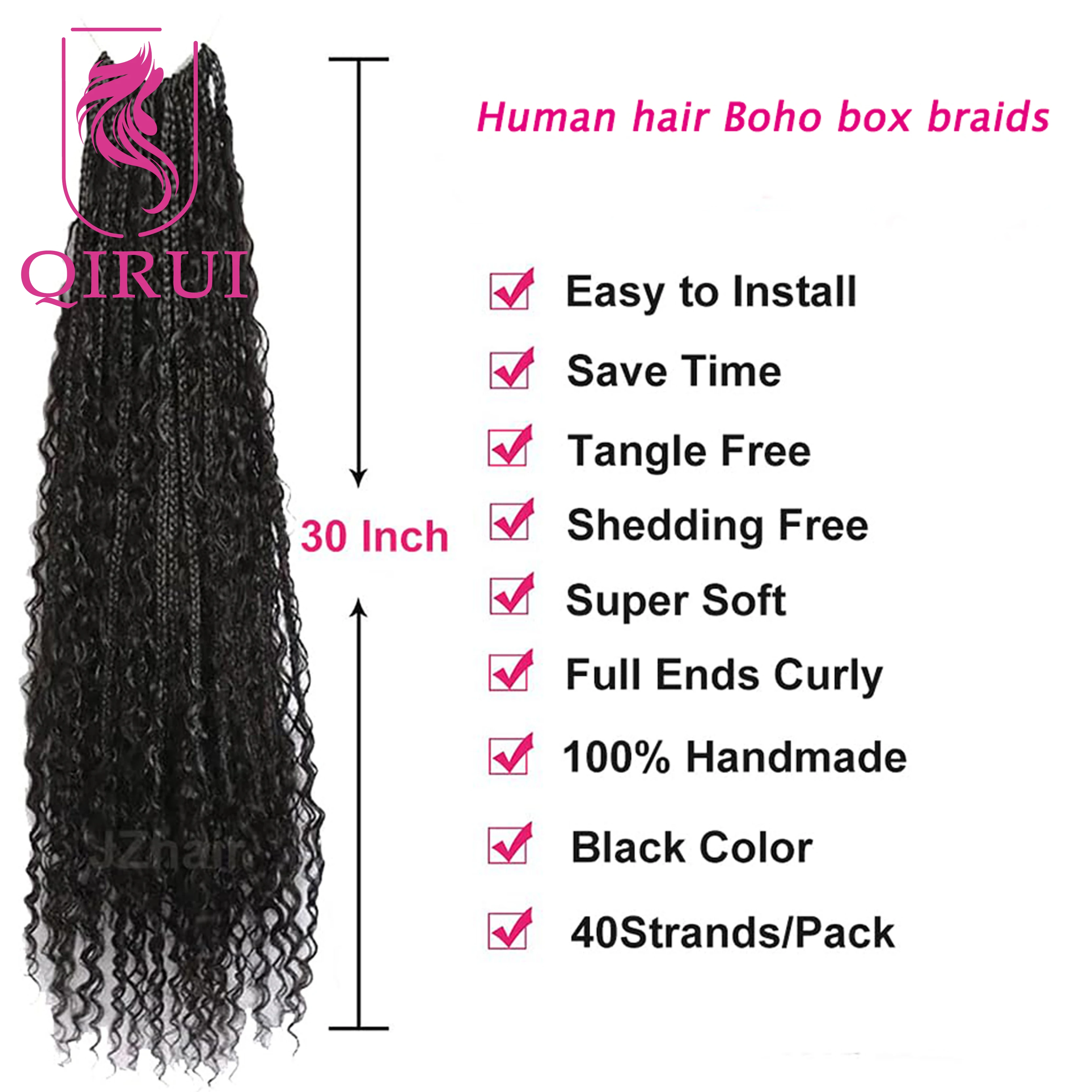 Crochet Boho Box Braids With Human Hair Curls Pre Looped Box Braids With Curly Human Hair Full Ends 30Inch Hair Extensions