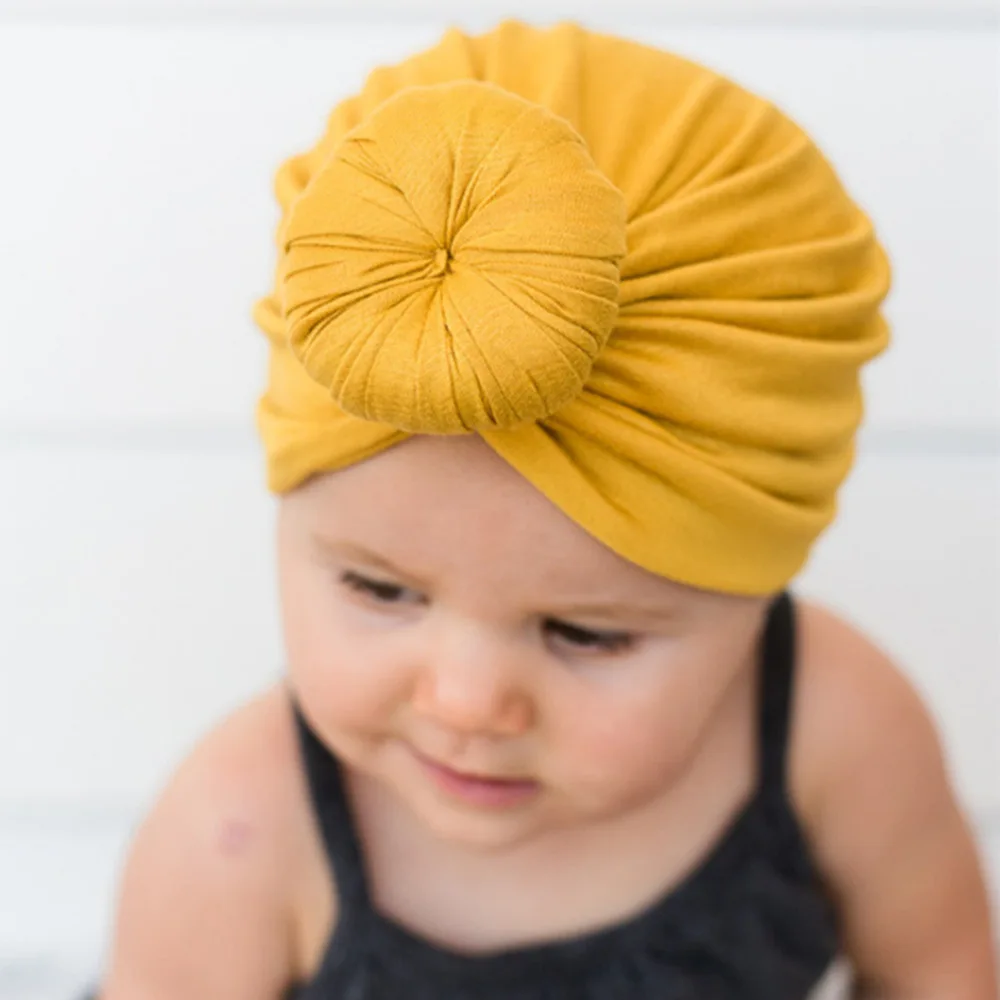 Children Accessories Newborn Toddler Kids Baby Boy Girl Turban Cotton Beanie Hat Winter Warm Soft Cap Solid Knot Soft Wrap