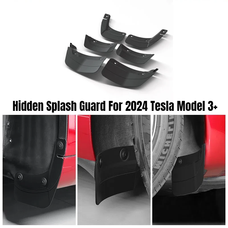 Hidden Splash Guard For 2024 Tesla Model 3 Highland Fender Concealed Front and Rear Fenders Mud Guard Mudflap Car Accessories