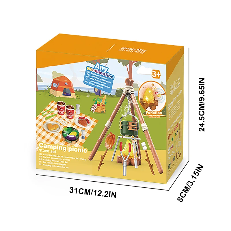 51Pcs 어린이 시뮬레이션 캠프파이어 캠핑 장난감 놀이 집 주방 음식 피크닉 역할 놀이 세트 어린이 조기 교육 장난감