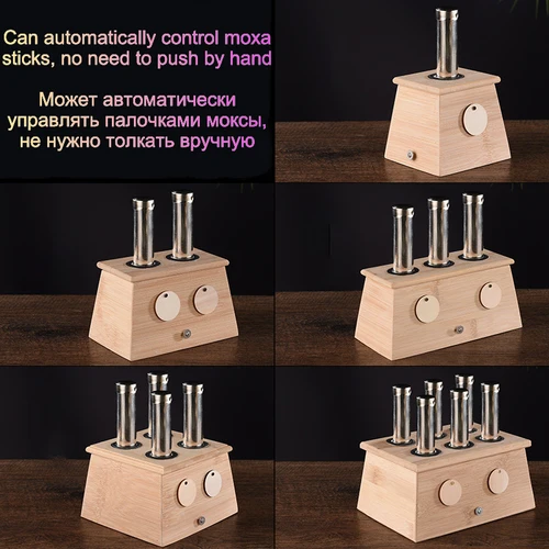 Imagen 2 del producto Quemador de moxibustión de bambú natural, caja de accesorios para terapia Moxa, palo de artemisa, empujador automático, masaje de acupuntura, masajeador meridiano