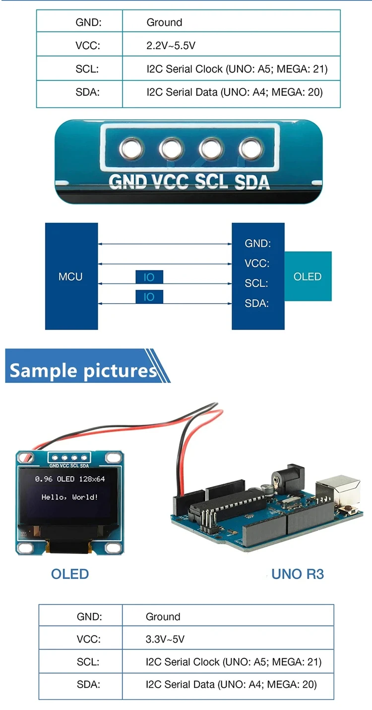 0,96 Zoll OLED-Display 128x64 I2C IIC SSD1306 Modul Weiß Blau Gelb-Blau 12864 Mini-LCD-Bildschirm Kompatibel mit Arduino DIY – Detail 4
